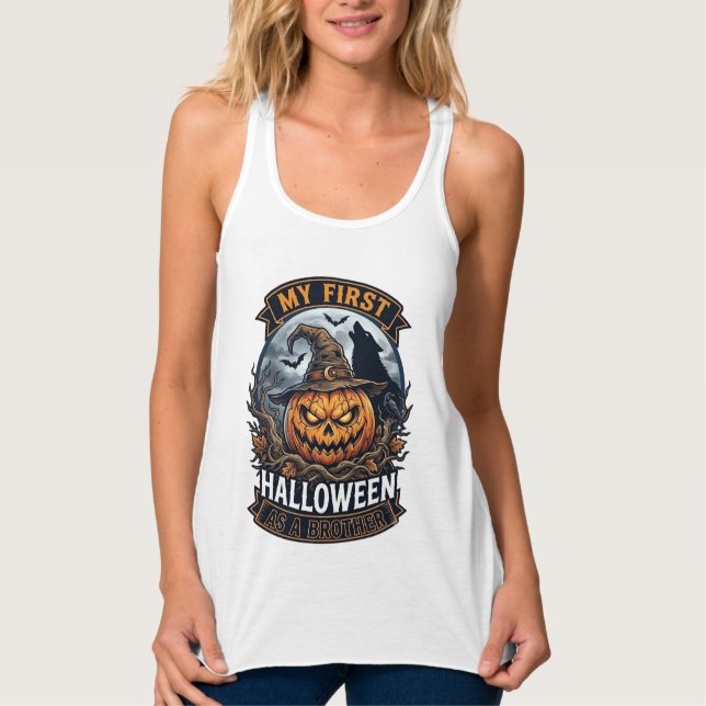First Halloween As Brother Pumpkin Wolf Moon_1 Singlet (Front)