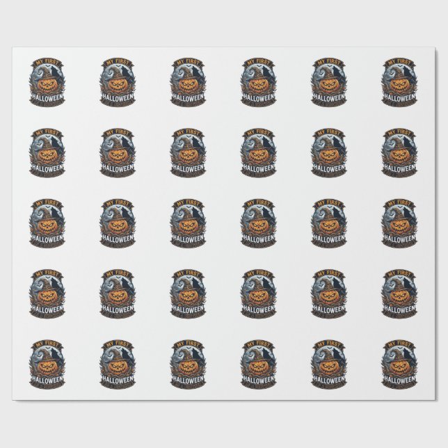 First Halloween As Brother Pumpkin Wolf Moon_1 Wrapping Paper (Flat)