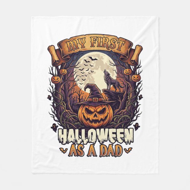 First Halloween As Dad Pumpkin Wolf Moon_1 Fleece Blanket (Front)