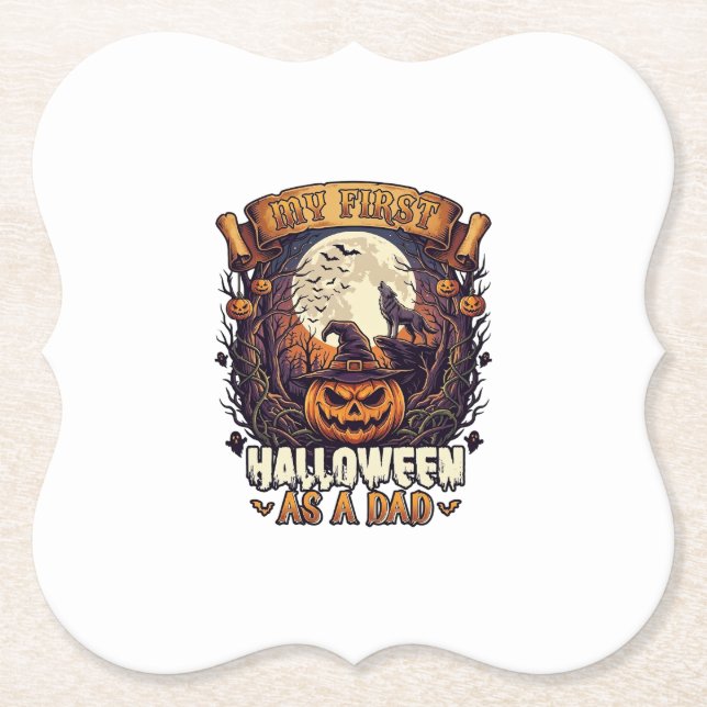 First Halloween As Dad Pumpkin Wolf Moon_1 Paper Coaster (Front)