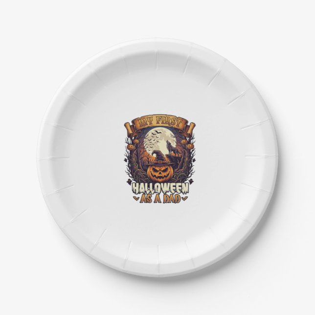 First Halloween As Dad Pumpkin Wolf Moon_1 Paper Plate (Front)