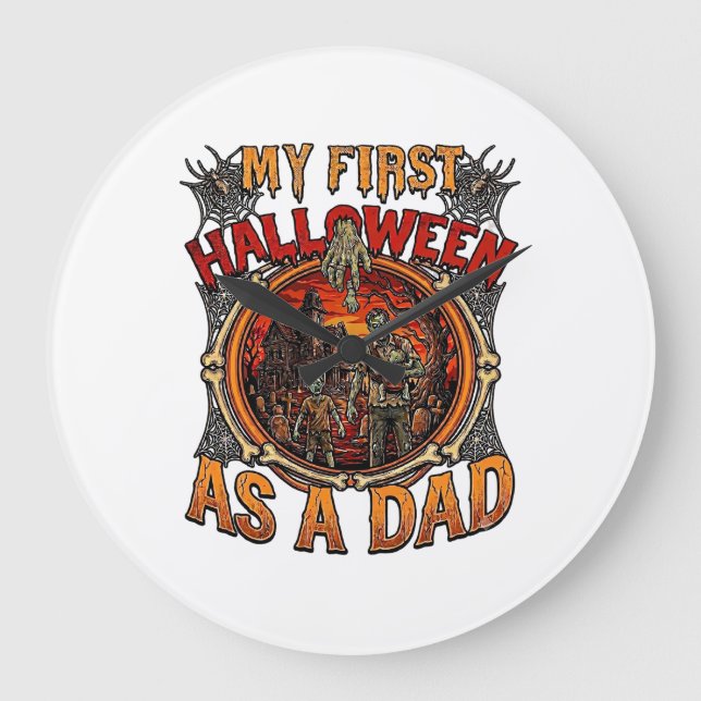 First Halloween As Dad Zombie Haunted House Gravey Large Clock (Front)