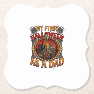 First Halloween As Dad Zombie Haunted House Gravey Paper Coaster