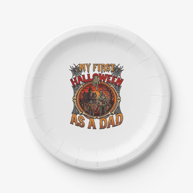First Halloween As Dad Zombie Haunted House Gravey Paper Plate (Front)