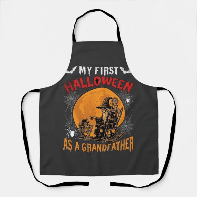 First Halloween As Grandfather Wizard Bat Moon_1 Apron (Front)