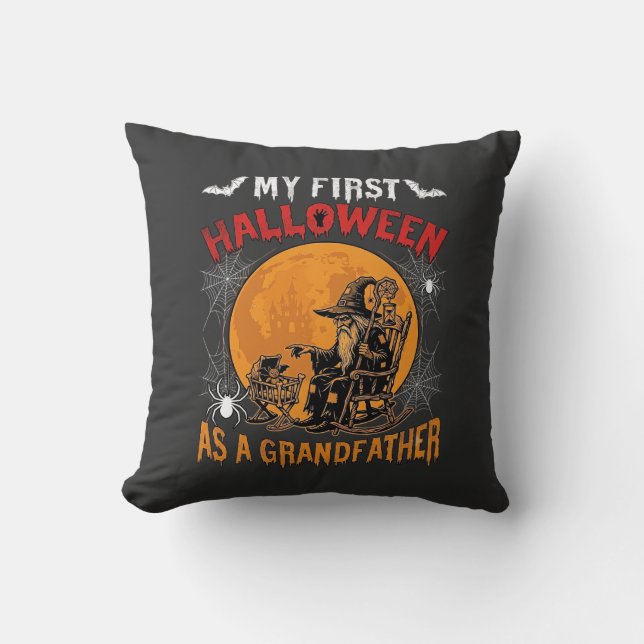 First Halloween As Grandfather Wizard Bat Moon_1 Cushion (Front)