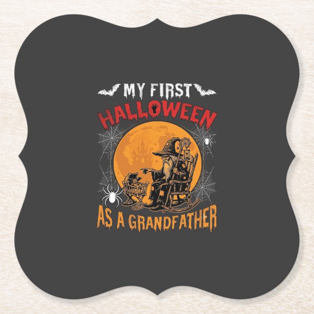 First Halloween As Grandfather Wizard Bat Moon_1 Paper Coaster (Front)