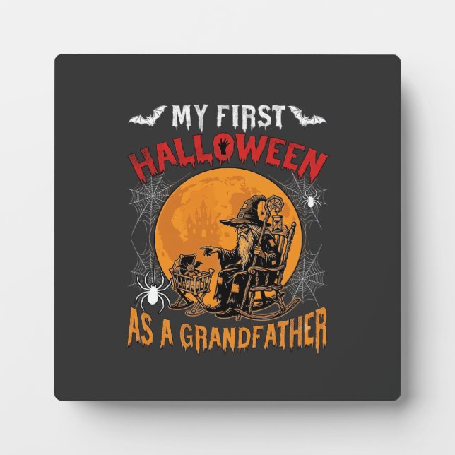 First Halloween As Grandfather Wizard Bat Moon_1 Plaque (Front)