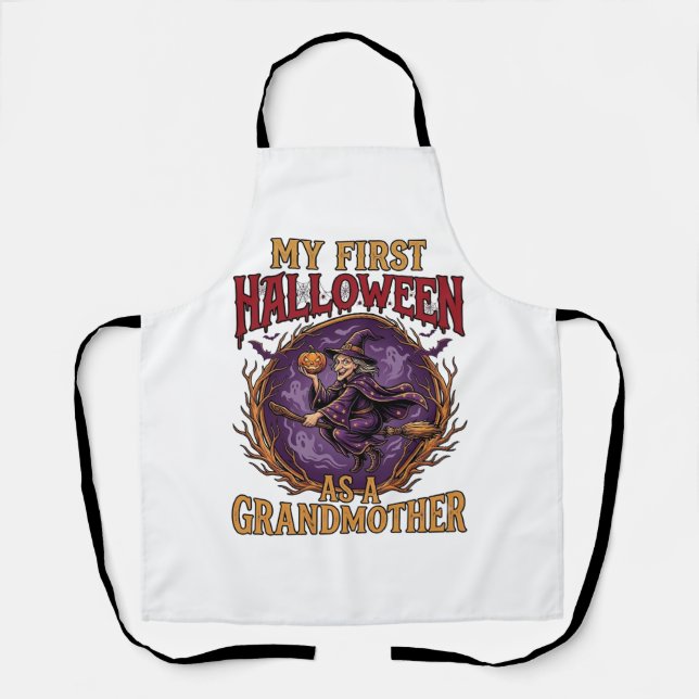 First Halloween As Grandmother Witch Pumpkin Bats_ Apron (Front)