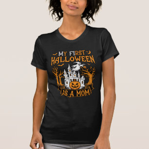 First Halloween As Mom Ghost Castle Pumpkin Trees T-Shirt