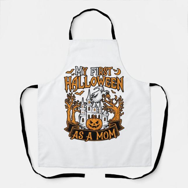 First Halloween As Mum Ghost Castle Pumpkin Trees Apron (Front)