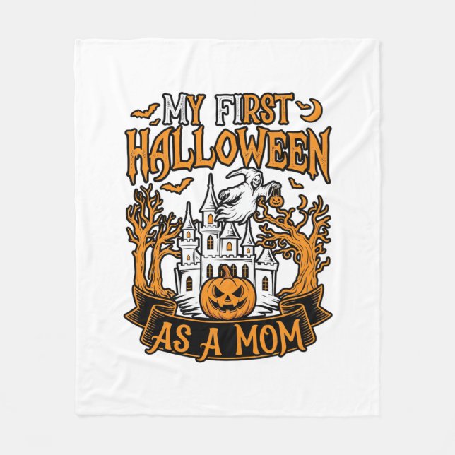 First Halloween As Mum Ghost Castle Pumpkin Trees Fleece Blanket (Front)