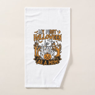 First Halloween As Mum Ghost Castle Pumpkin Trees Hand Towel