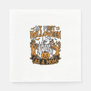 First Halloween As Mum Ghost Castle Pumpkin Trees Napkin