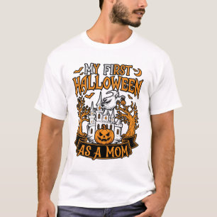 First Halloween As Mum Ghost Castle Pumpkin Trees T-Shirt