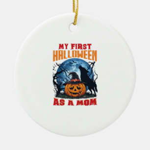 First Halloween As Mum Pumpkin Wolf Moon_1 Ceramic Tree Decoration