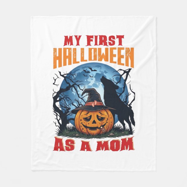 First Halloween As Mum Pumpkin Wolf Moon_1 Fleece Blanket (Front)
