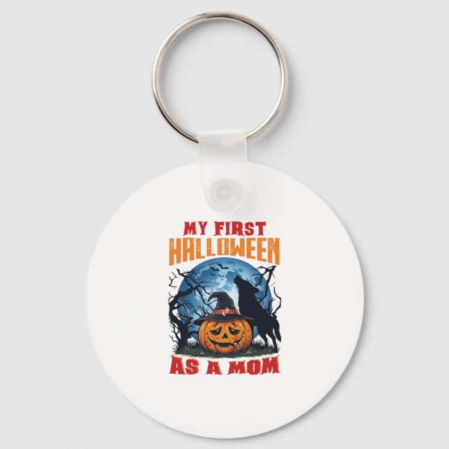 First Halloween As Mum Pumpkin Wolf Moon_1 Key Ring (Front)