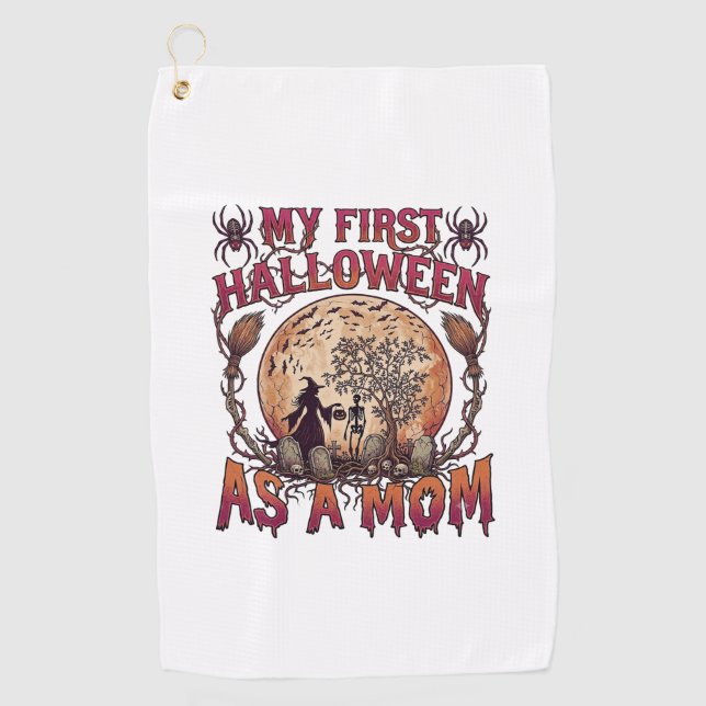 First Halloween As Mum Witch Skeleton Moon_1 Golf Towel (Front)