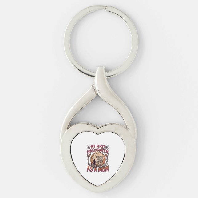 First Halloween As Mum Witch Skeleton Moon_1 Key Ring (Front)