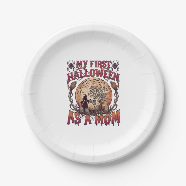 First Halloween As Mum Witch Skeleton Moon_1 Paper Plate (Front)