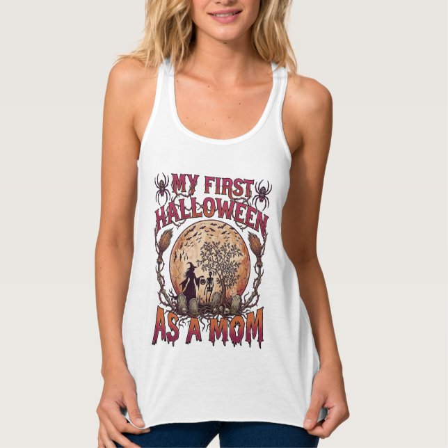 First Halloween As Mum Witch Skeleton Moon_1 Singlet (Front)