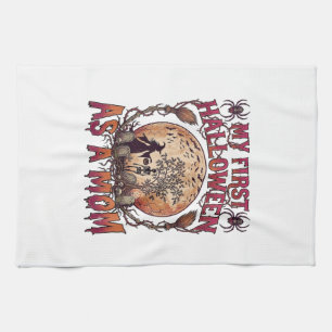 First Halloween As Mum Witch Skeleton Moon_1 Tea Towel