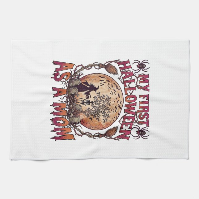First Halloween As Mum Witch Skeleton Moon_1 Tea Towel (Horizontal)