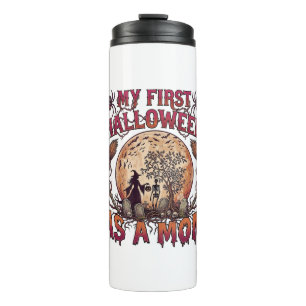 First Halloween As Mum Witch Skeleton Moon_1 Thermal Tumbler