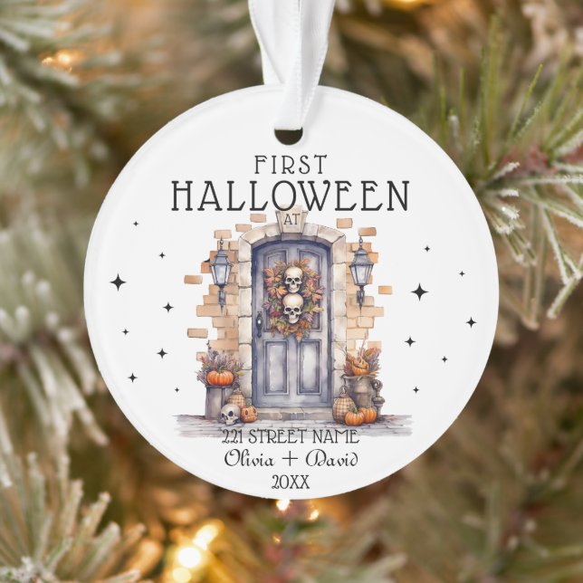 First Halloween At New Home Address Personalised Ornament (Tree)
