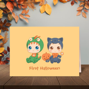 First Halloween Babies Black Cat Dragon Custom Card