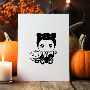 First Halloween Baby Black Cat Pumpkin Rubber Stamp
