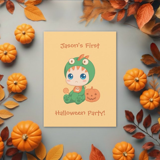 First Halloween Baby Dragon Party Invitation Postcard (Creator Uploaded)