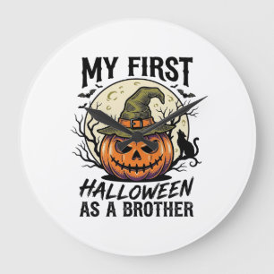 First Halloween Brother Vintage Pumpkin Moon Shirt Large Clock
