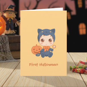 First Halloween Cute Baby Black Cat Costume Card