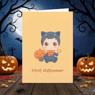 First Halloween Cute Baby Black Cat Costume Card