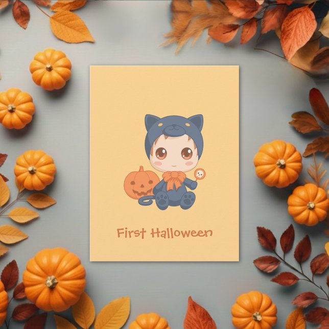First Halloween Cute Baby Black Cat Costume Postcard (Creator Uploaded)