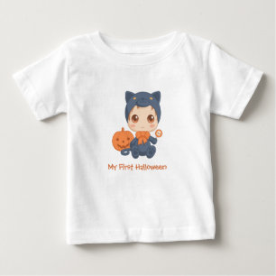 First Halloween Cute Baby Black Cat Costume T-Shirt