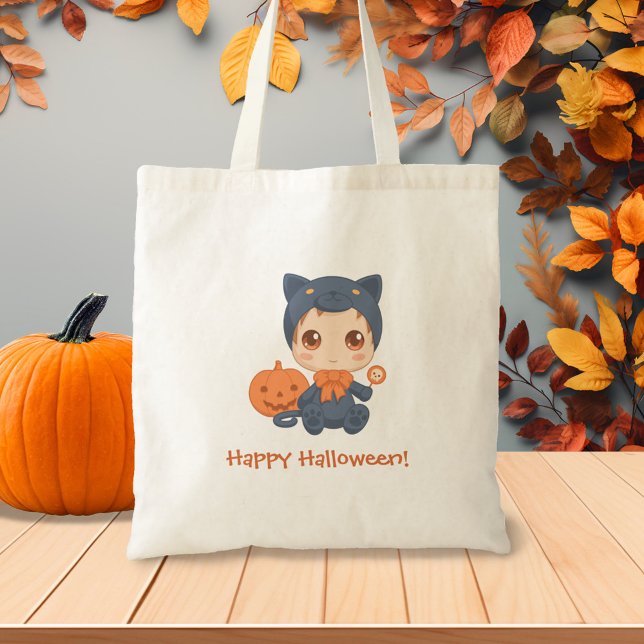 First Halloween Cute Baby Black Cat Costume Tote Bag (Creator Uploaded)