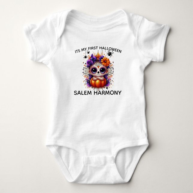 First Halloween Cute Baby Sugar Skull  Bodysuit (Front)