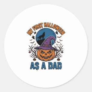 First Halloween Dad Vintage Pumpkin Wolf Shirt_1 Classic Round Sticker