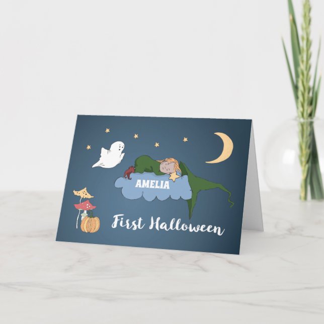 First Halloween Girl Sleeping on Cloud Personalise Card (Front)