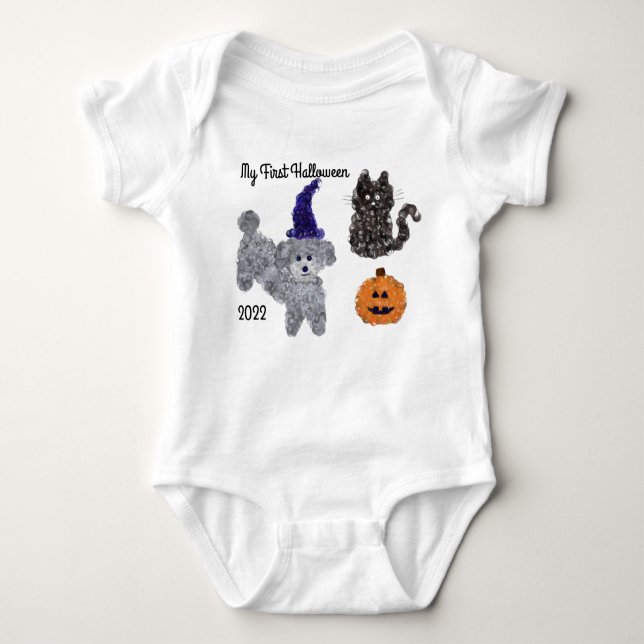 First Halloween Grey Poodle #1 Baby Bodysuit (Front)
