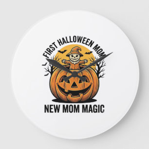First Halloween Mom Vintage Pumpkin Bat Shirt_1 Large Clock