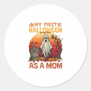 First Halloween Mum Ghost Tombstone Pumpkin_1 Classic Round Sticker