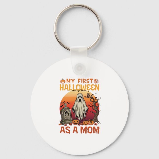 First Halloween Mum Ghost Tombstone Pumpkin_1 Key Ring (Front)
