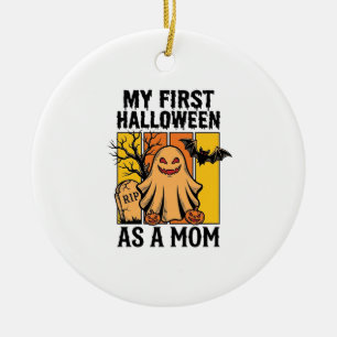 First Halloween Mum Shirt Vintage Ghost Design_1 Ceramic Tree Decoration