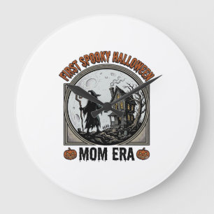 First Halloween Mum Vintage Engraving Haunted Witc Large Clock