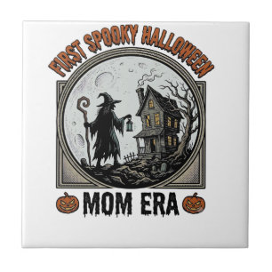 First Halloween Mum Vintage Engraving Haunted Witc Tile