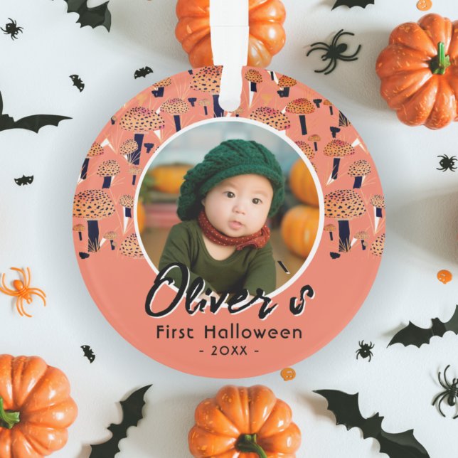 First Halloween Orange Mushroom Fall Photo Ornament (Creator Uploaded)